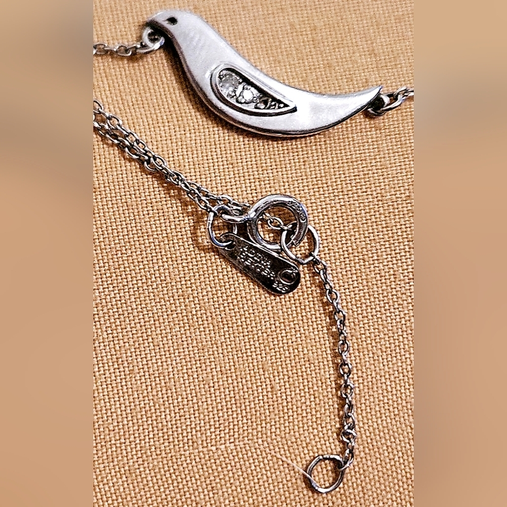 Adina Reyter Sterling Silver Pave 3 Diamond Dove Pendant Necklace 17" Bird Love